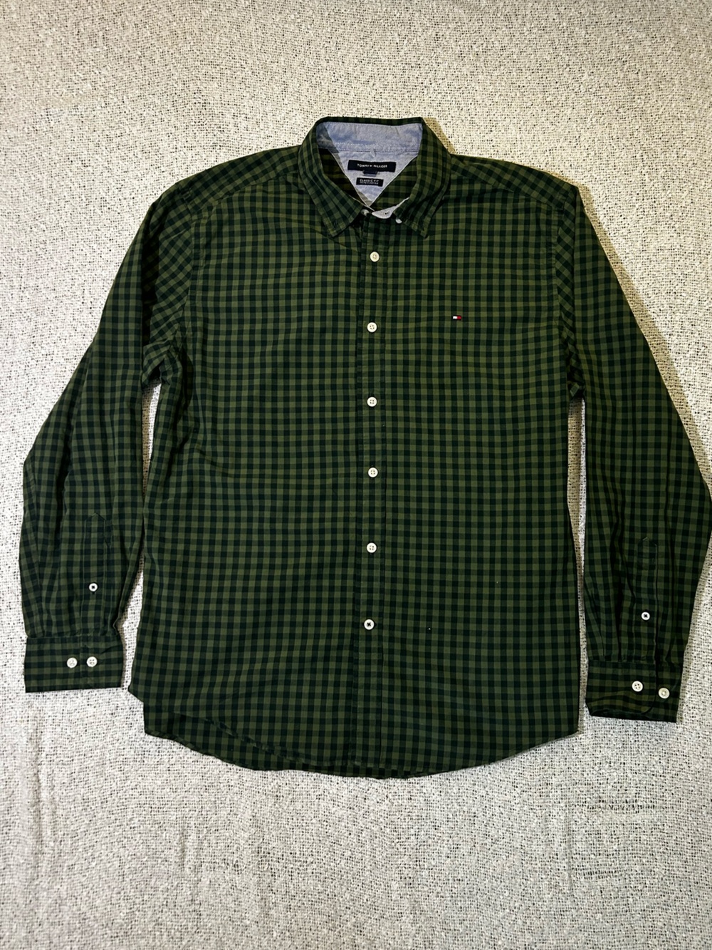 Tommy Hilfiger Classic Fit Green and Navy Check Button-Down Shirt Size L